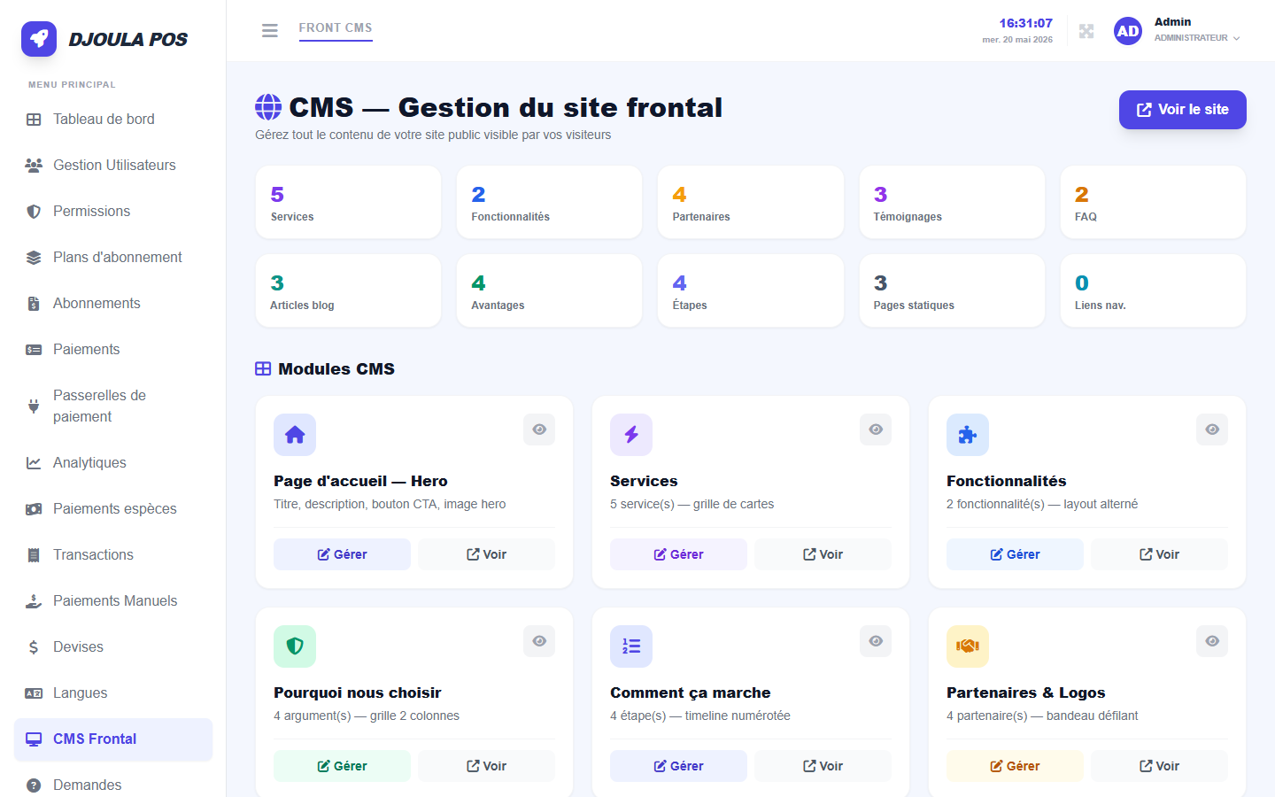 Page intégrations